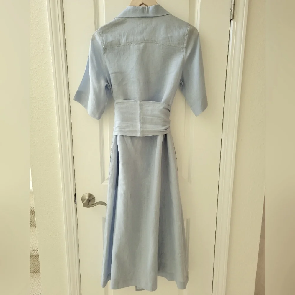 Redondo Frydman Solid Blue Linen Dress - Picture 10 of 11